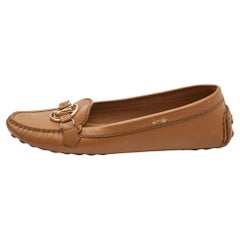 Used Louis Vuitton Brown Leather Dauphine Loafers Size 37.5