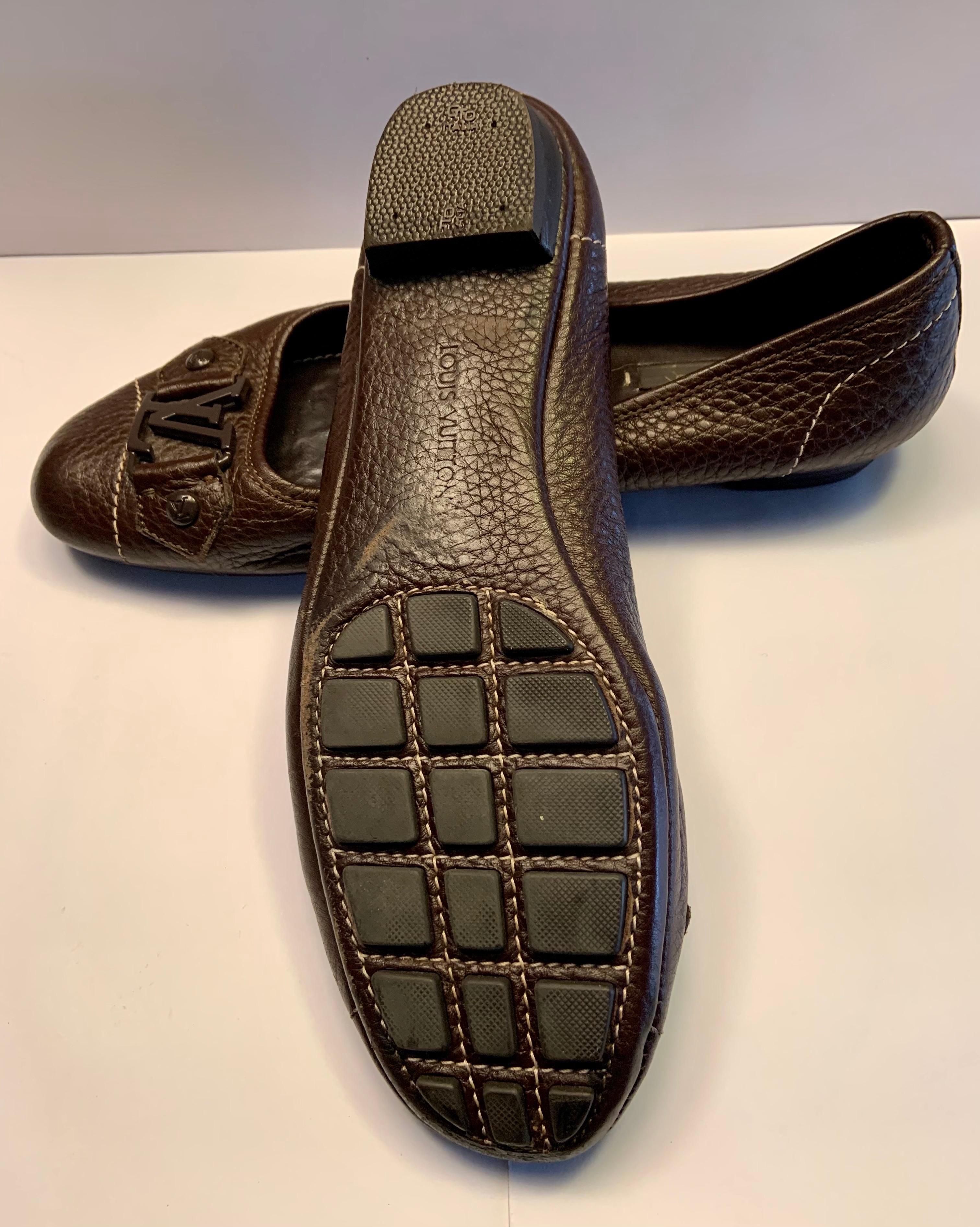 Black Louis Vuitton Brown Leather Flats with Logo Embellishment For Sale