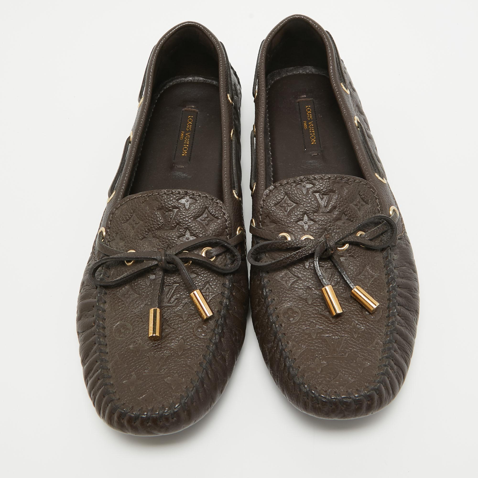 Louis Vuitton Brown Leather Gloria Loafers Size 38.5 For Sale 2