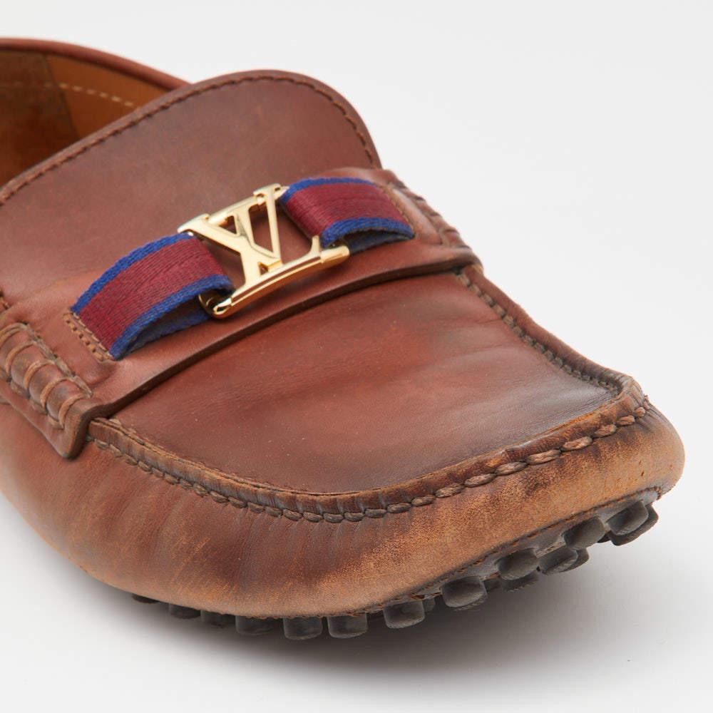 Louis Vuitton Brown Leather Hockenheim Slip On Loafers Size 41 For Sale 3