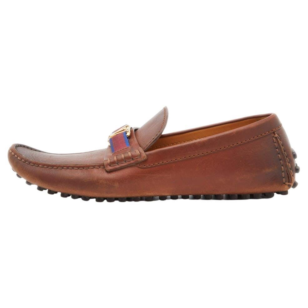 Louis Vuitton Brown Leather Hockenheim Slip On Loafers Size 41 For Sale