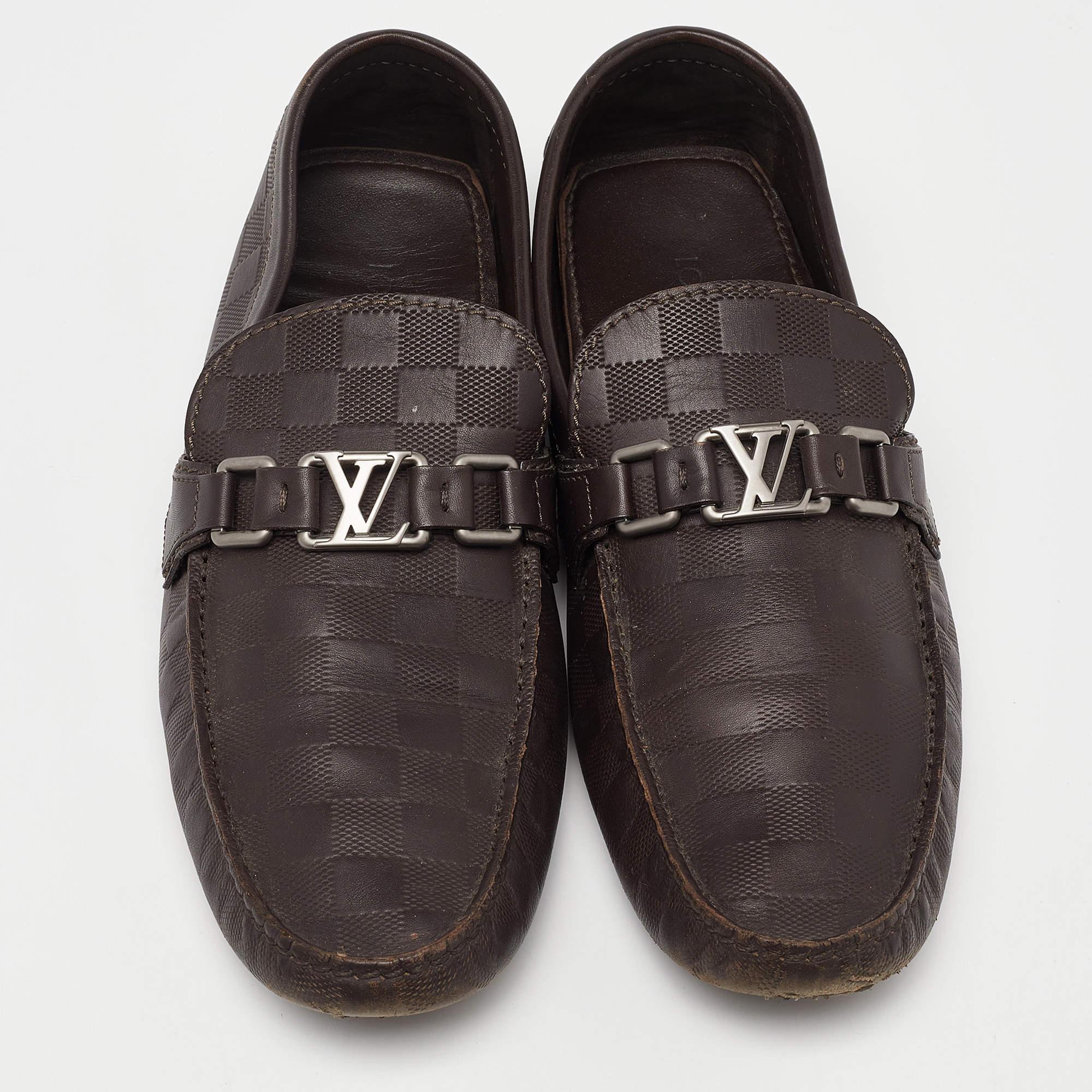 Louis Vuitton Mocasines Slip On Hockenheim de cuero marrón talla 43.5 Negro en venta