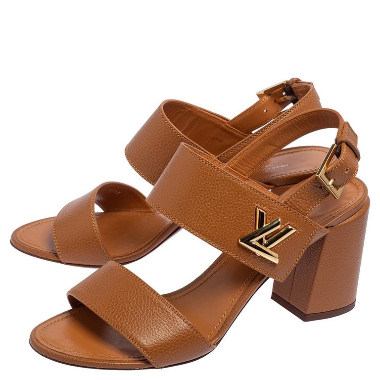 Louis Vuitton Brown Leather Horizon Block Heel Sandals Size 40 at