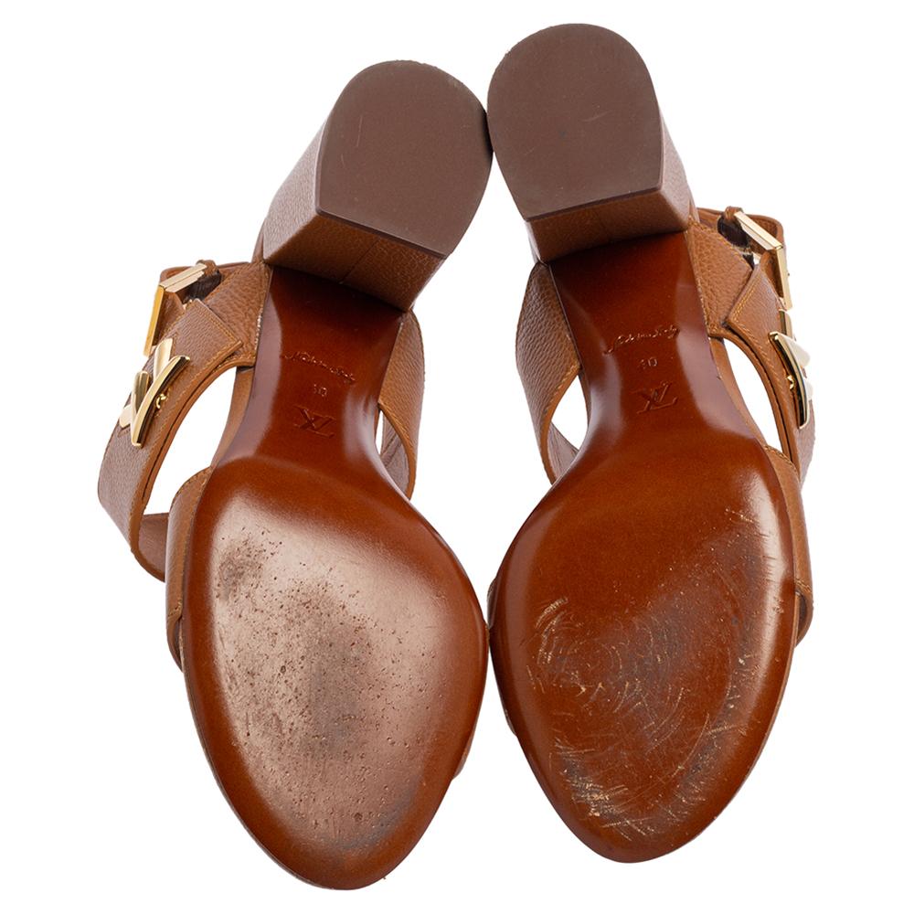 Louis Vuitton Brown Leather Horizon Block Heel Sandals Size 40 3