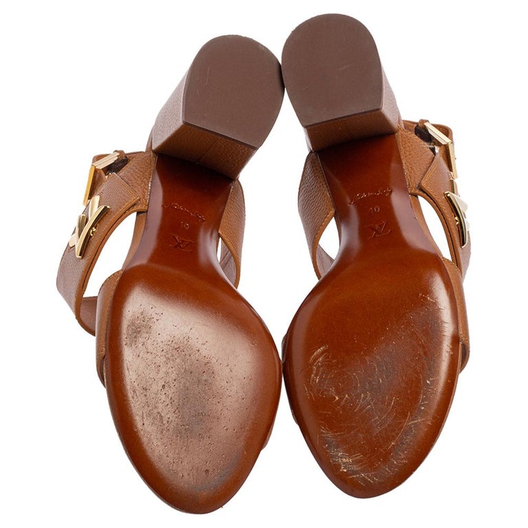 Louis Vuitton Brown Leather Horizon Block Heel Sandals Size 40 at