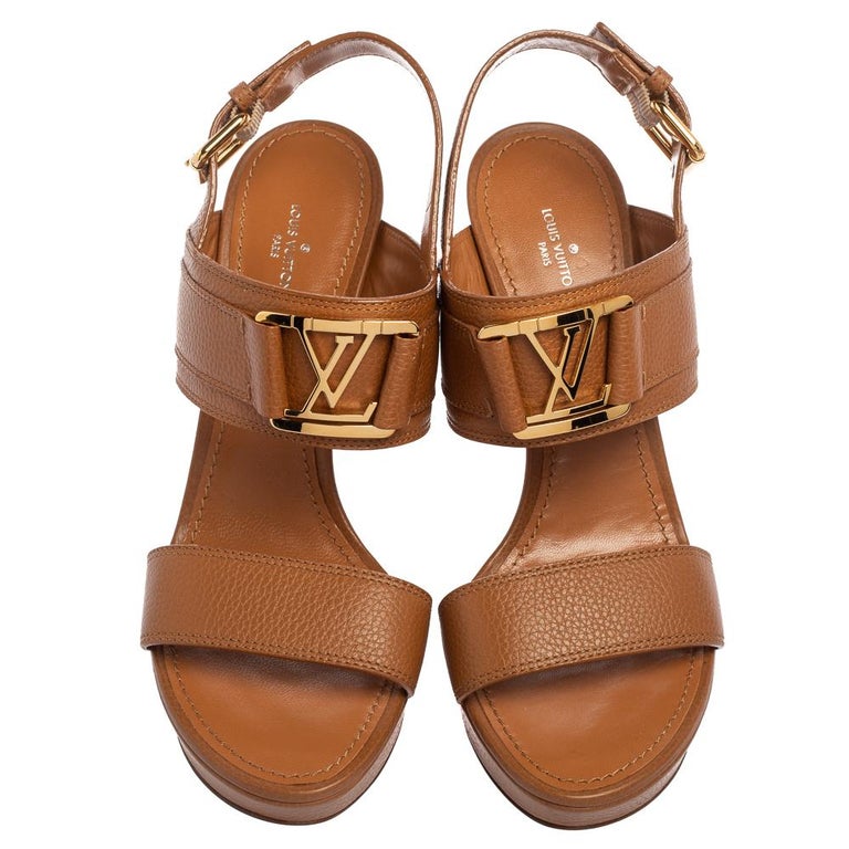 Louis Vuitton Dark Brown Leather Slingback Platform Sandals Size
