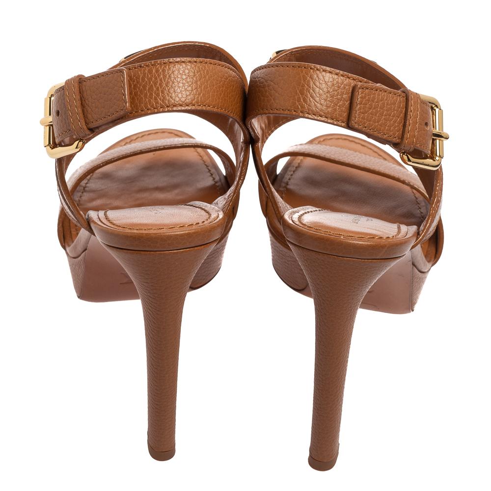 Louis Vuitton Brown Leather Horizon Slingback Sandals Size 39 In New Condition In Dubai, Al Qouz 2