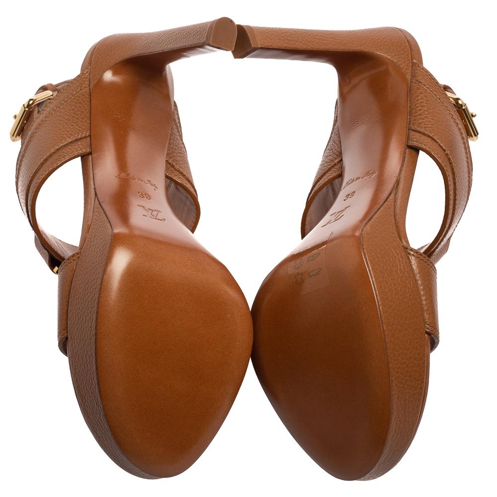 Louis Vuitton Brown Leather Horizon Slingback Sandals Size 39 In New Condition In Dubai, Al Qouz 2