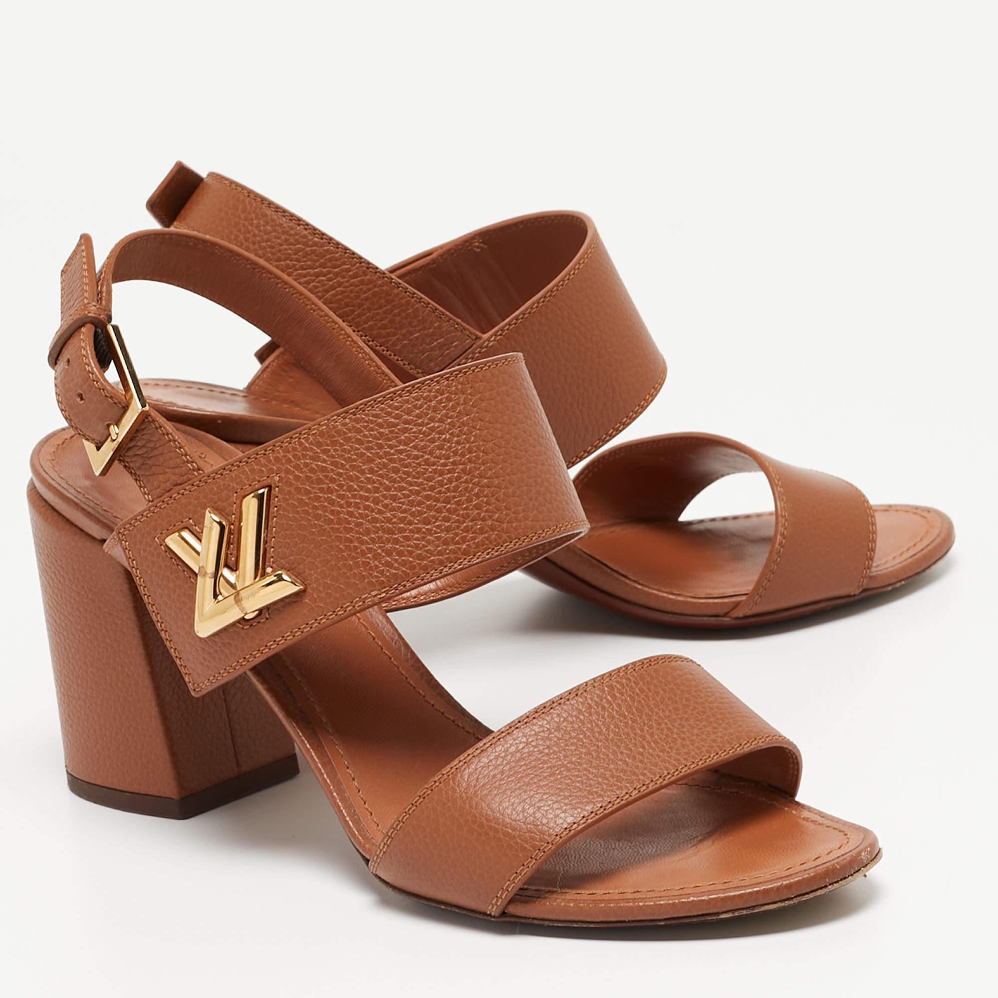 Women's Louis Vuitton Brown Leather Horizon Slingback Sandals Size 40 For Sale