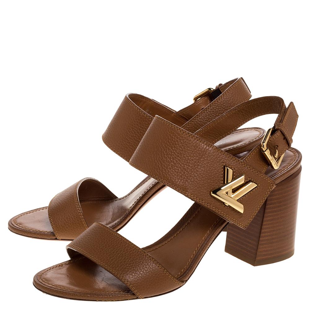 Louis Vuitton Brown Leather Horizon Slingback Sandals Size 40 In Good Condition In Dubai, Al Qouz 2