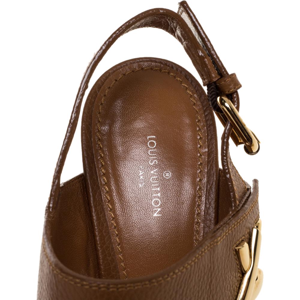 Women's Louis Vuitton Brown Leather Horizon Slingback Sandals Size 40