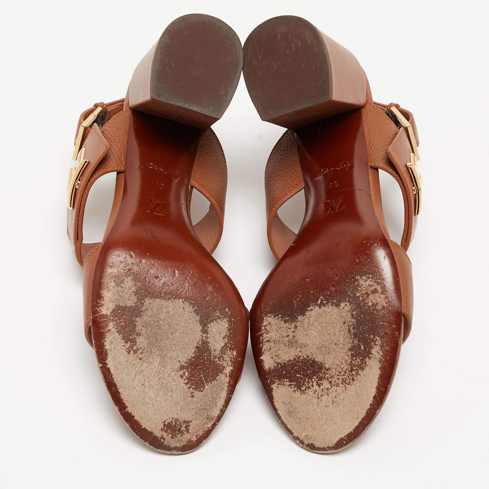 Louis Vuitton Brown Leather Horizon Slingback Sandals Size 40 For Sale 4