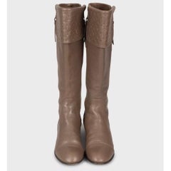 Louis Vuitton Brown Leather Knee Boots Gold Zippers 37.5