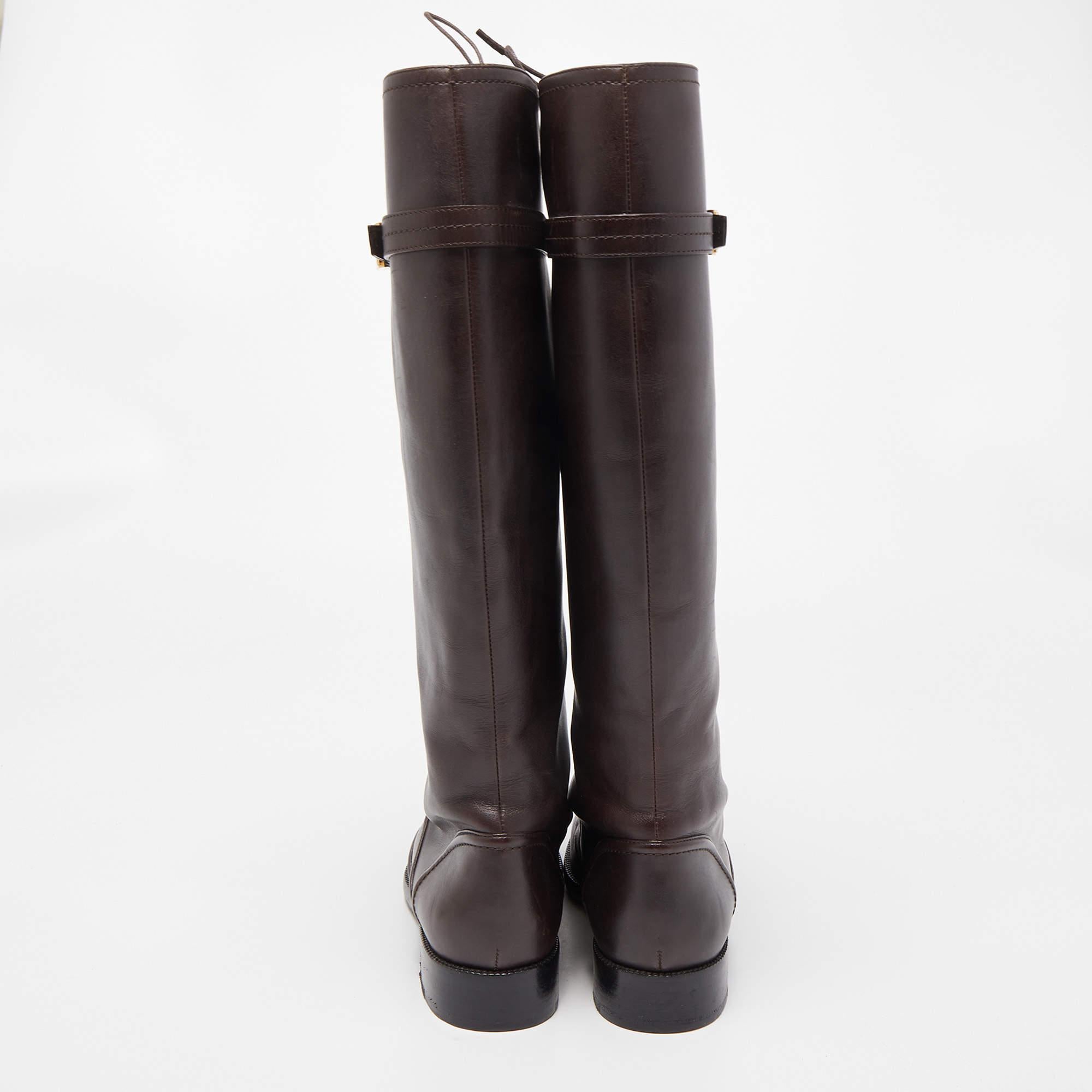 Louis Vuitton Brown Leather Knee Length Boots Size 39 In Good Condition In Dubai, Al Qouz 2