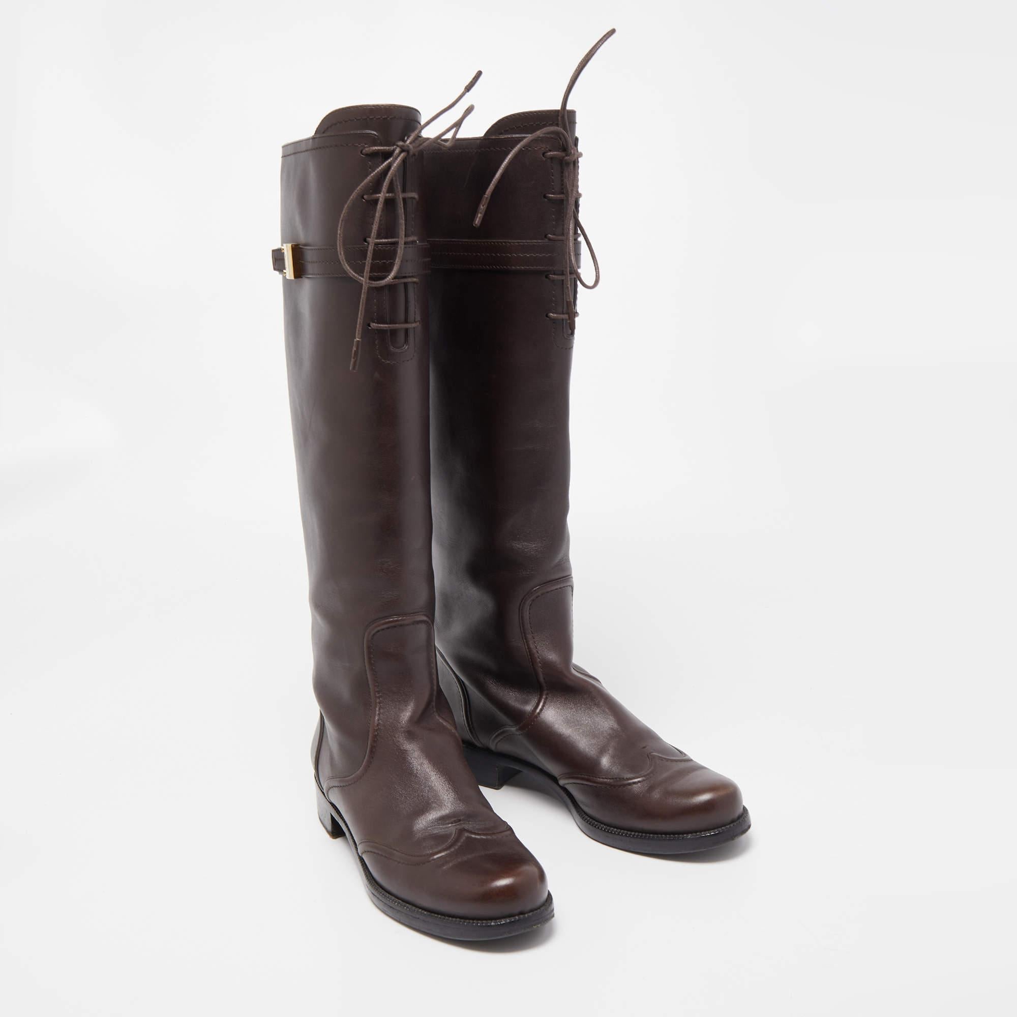 Louis Vuitton Brown Leather Knee Length Boots Size 39 1