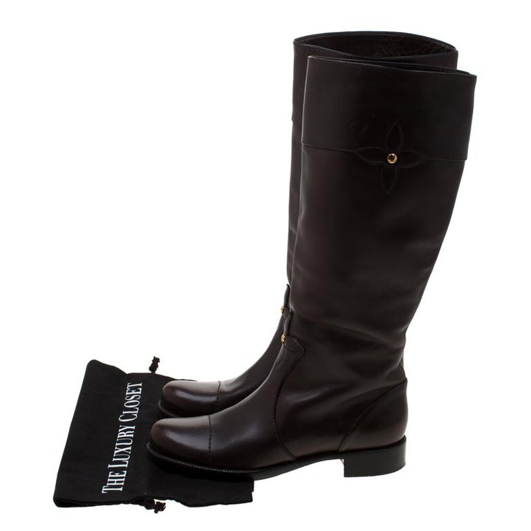 Louis Vuitton Brown Leather Knee Length Boots Size Size 39.5 For Sale