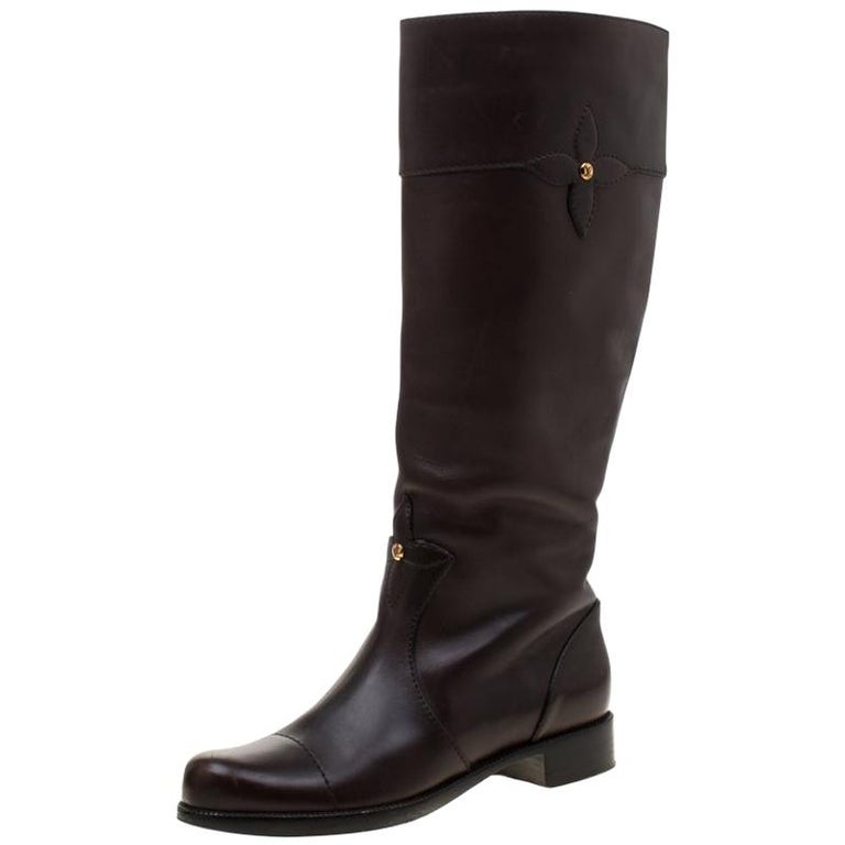 Louis Vuitton Brown Leather Knee Length Boots Size Size 39.5 For Sale