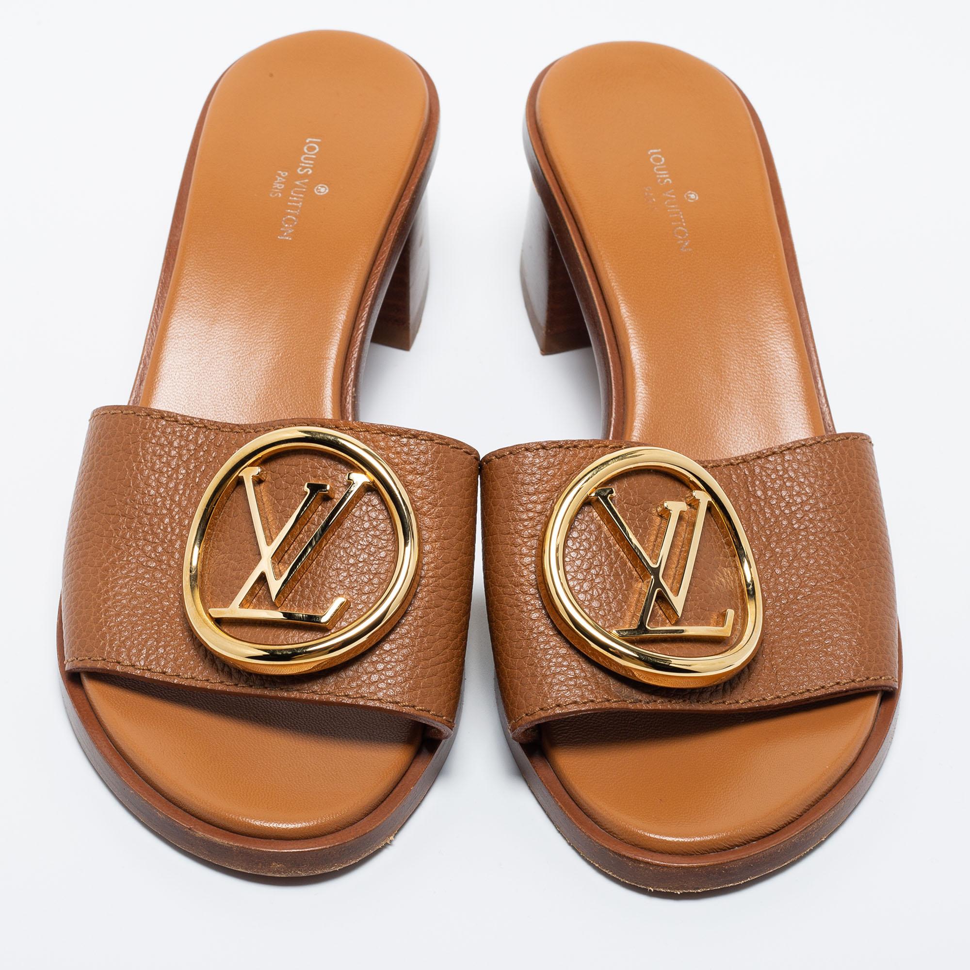 Louis Vuitton - Authenticated Lock It Sandal - Leather Brown for Women, Good Condition