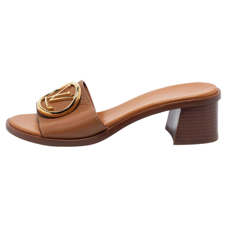 Louis Vuitton Brown Leather Lock It Sandals Size 36 For Sale at 1stDibs