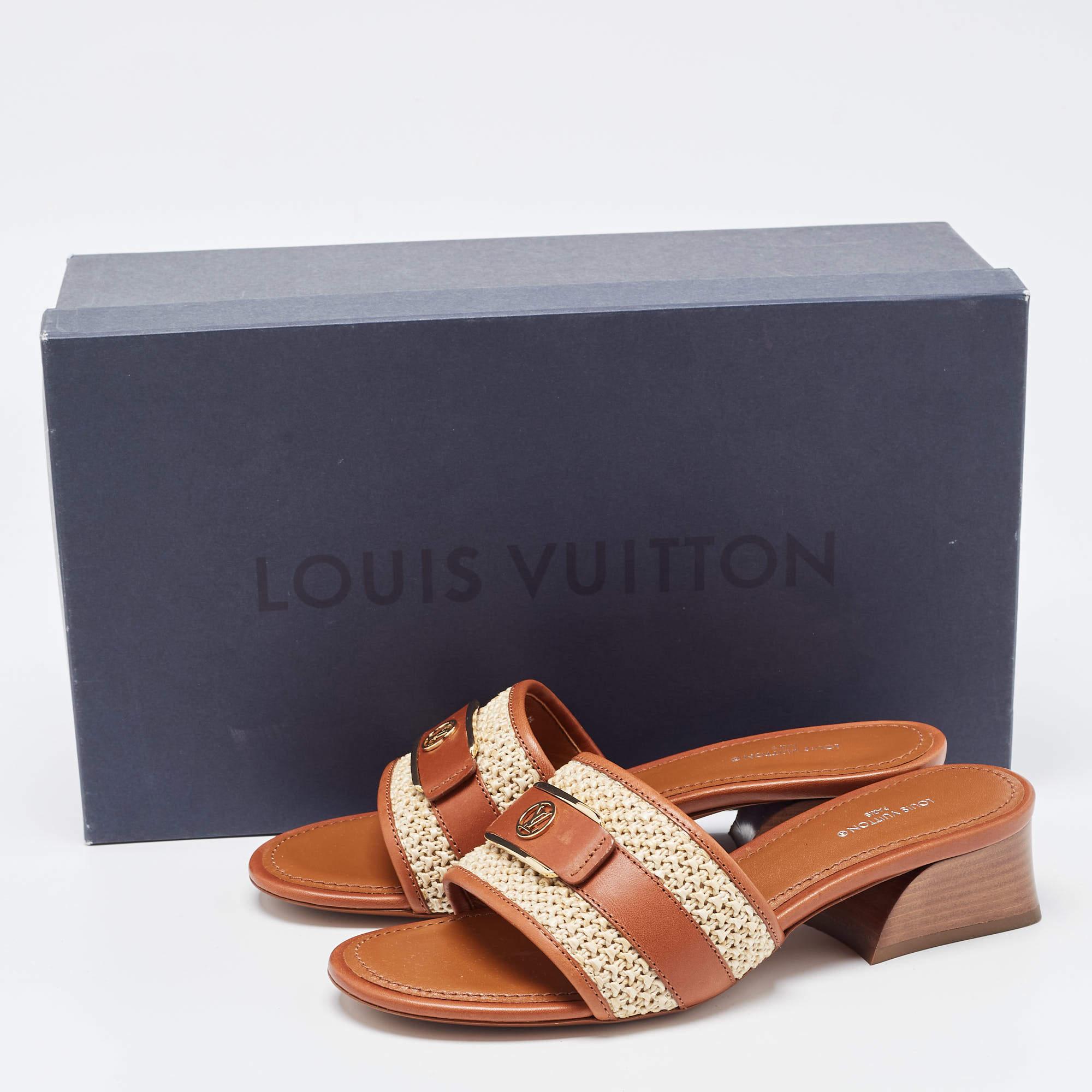 Louis Vuitton Brown Leather Lock It Sandals Size 37 5
