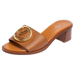 Louis Vuitton Brown Leather Lock It Slide Sandals Size 36 at