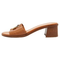 Louis Vuitton Brown Leather Lock It Slide Sandals Size 38