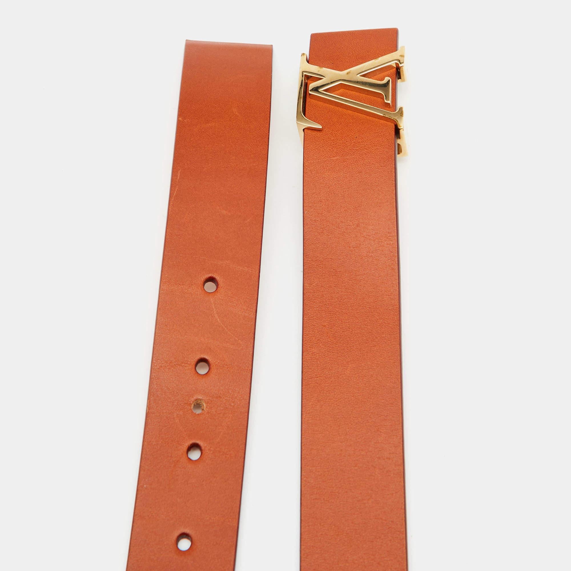 Women's Louis Vuitton Brown Leather LV Initiales Belt 85CM