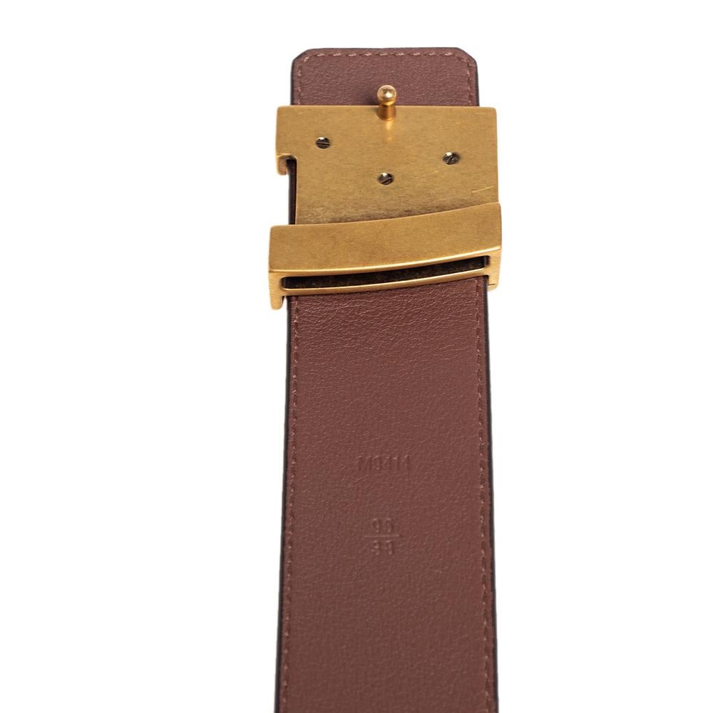 Louis Vuitton Brown Leather LV Initiales Belt 95 CM In Good Condition In Dubai, Al Qouz 2