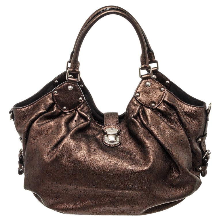 Louis Vuitton Brown Leather Mahina L Hobo Bag with leather, gold-tone ...