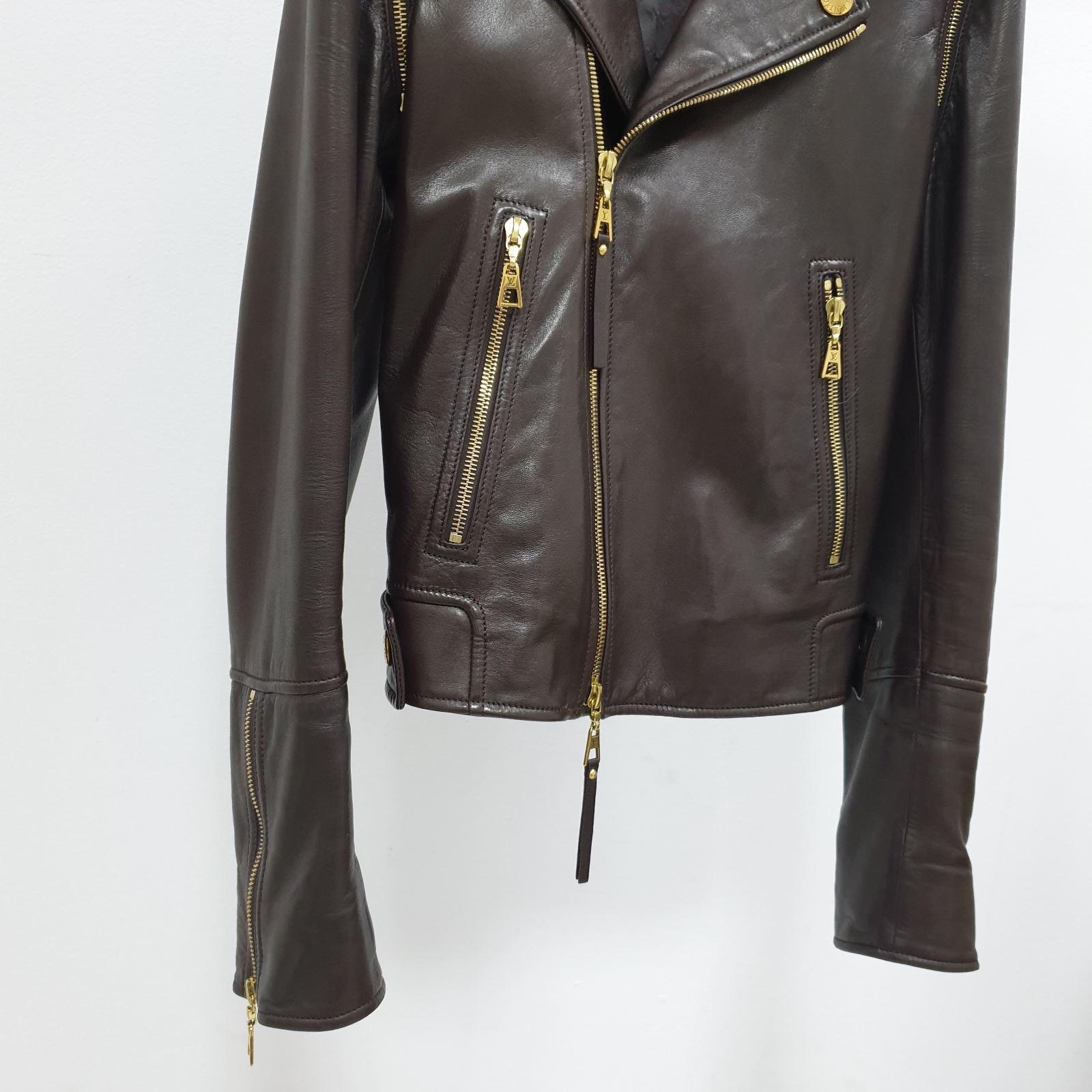 Louis Vuitton Brown Leather Mink Collar Biker Jacket 2