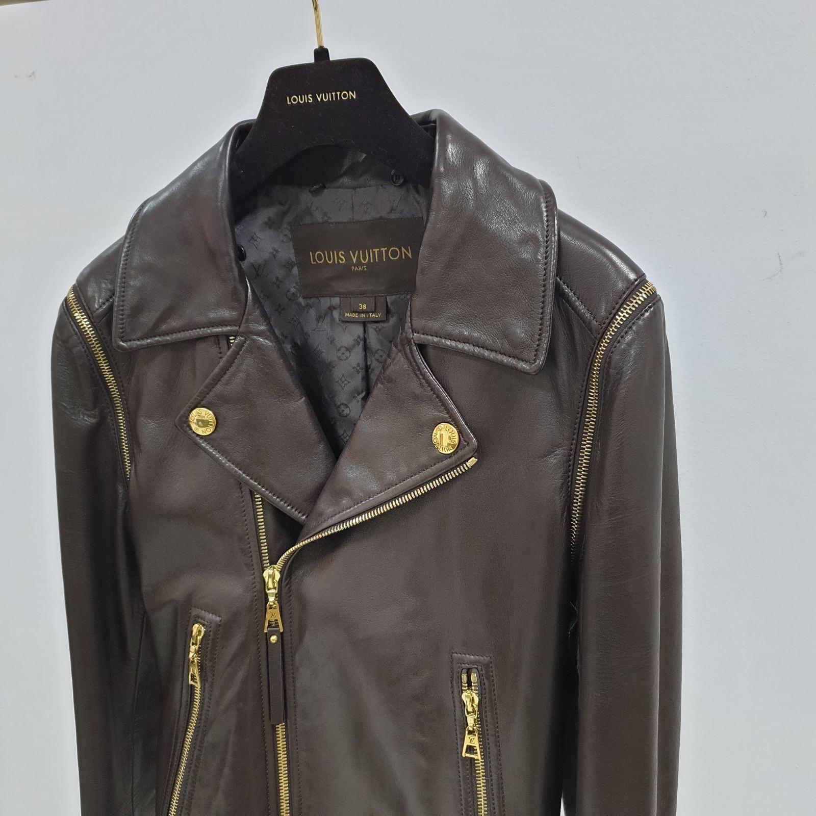 Louis Vuitton Brown Leather Mink Collar Biker Jacket 3