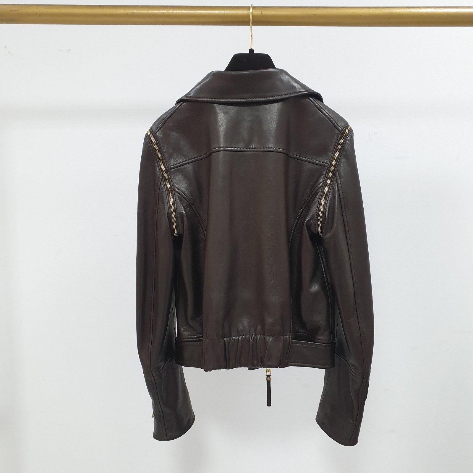 Louis Vuitton Brown Leather Mink Collar Biker Jacket 5