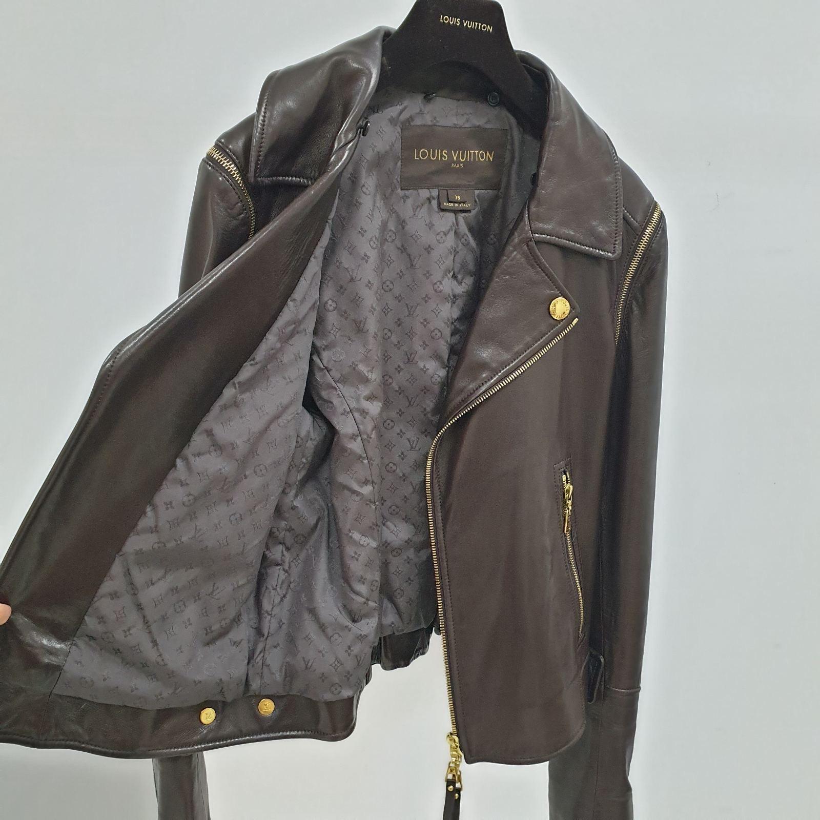 Louis Vuitton Brown Leather Mink Collar Biker Jacket 6