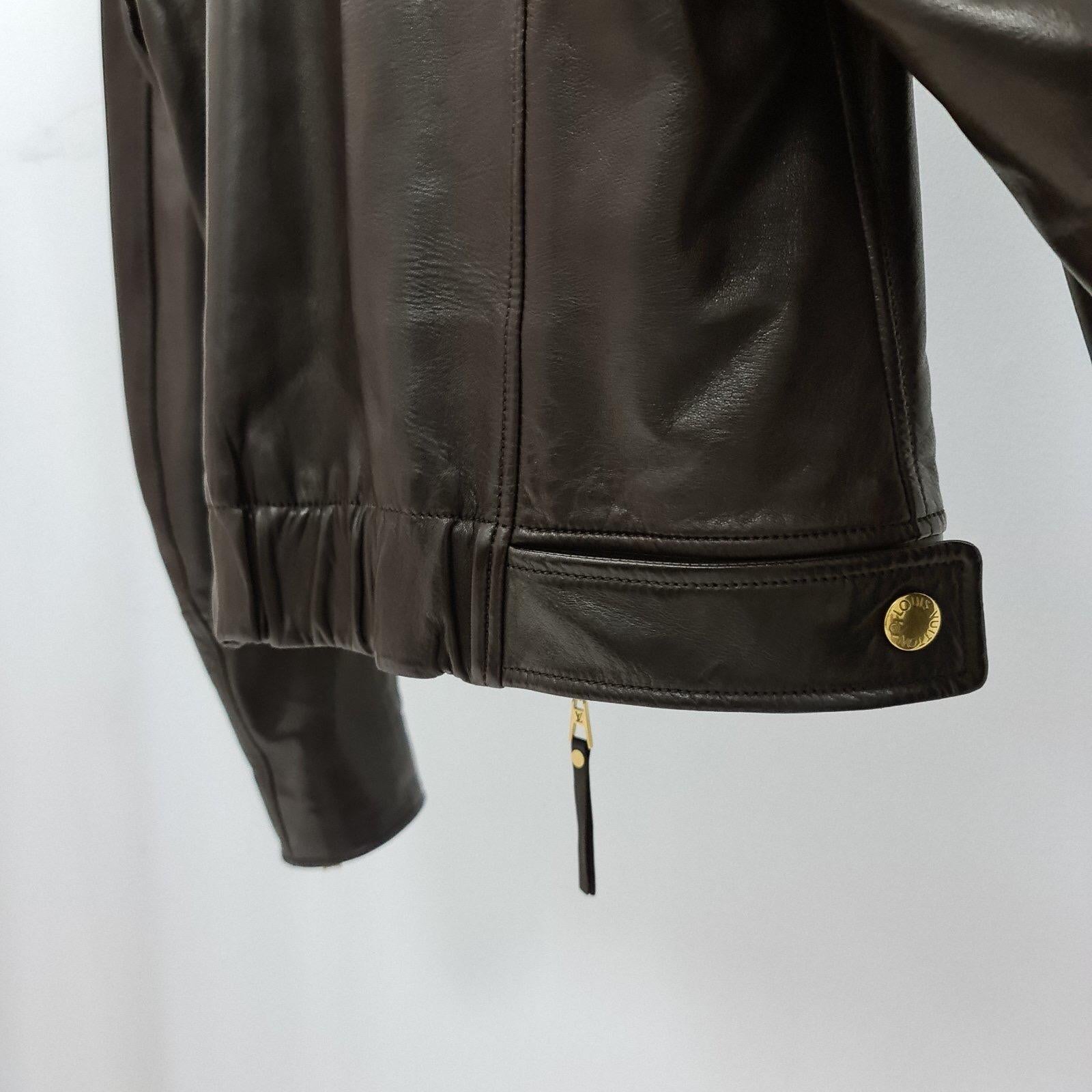 Black Louis Vuitton Brown Leather Mink Collar Biker Jacket