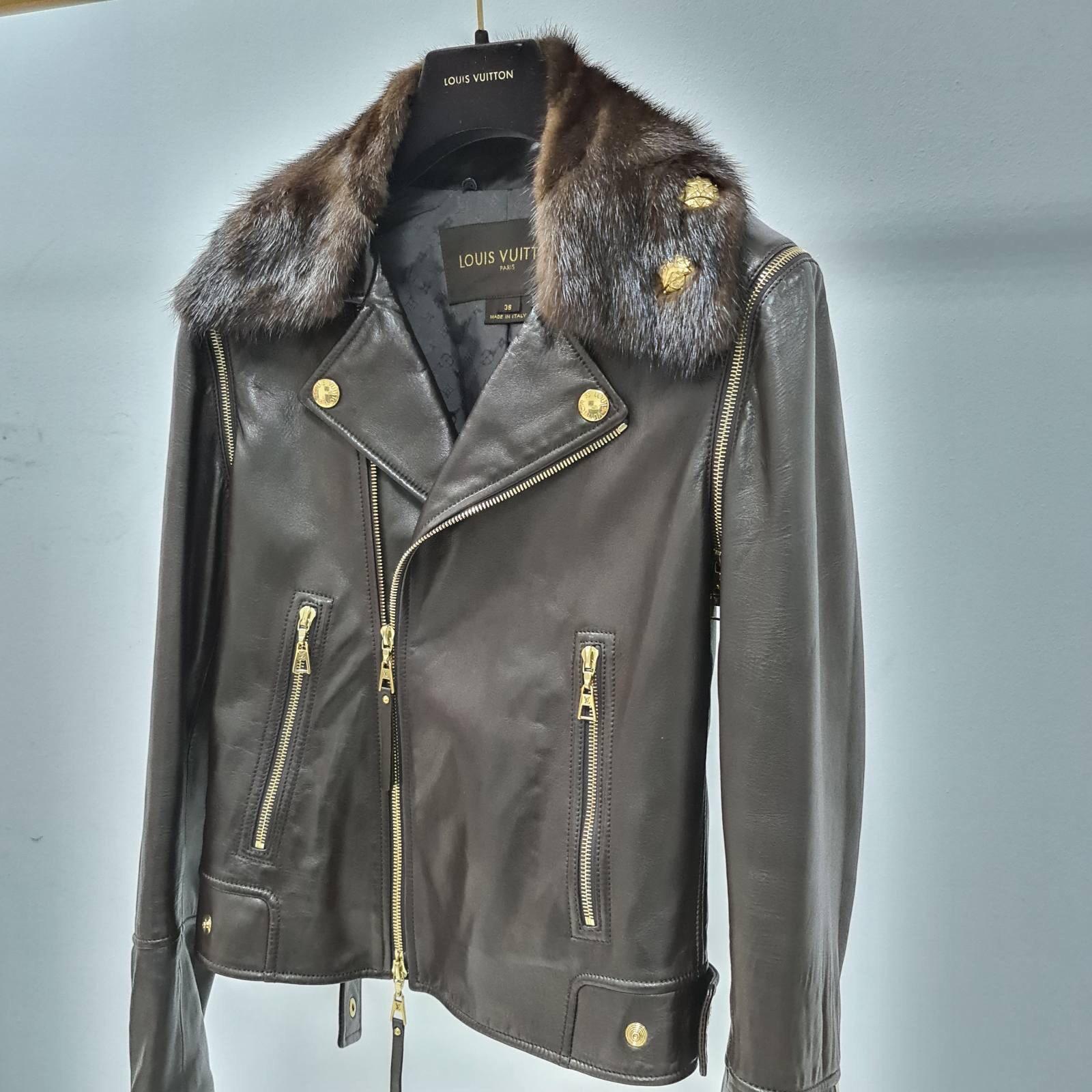 Louis Vuitton Brown Leather Mink Collar Biker Jacket 2