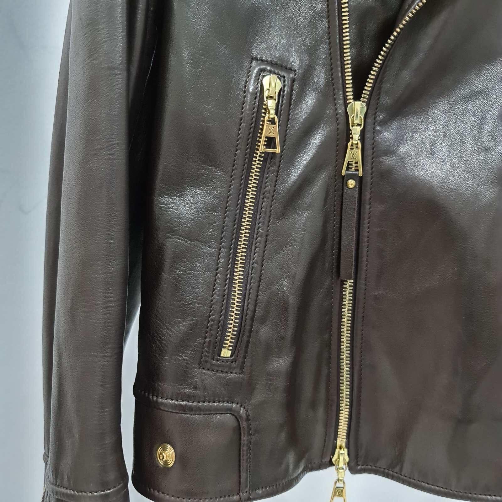 Louis Vuitton Brown Leather Mink Collar Biker Jacket 3