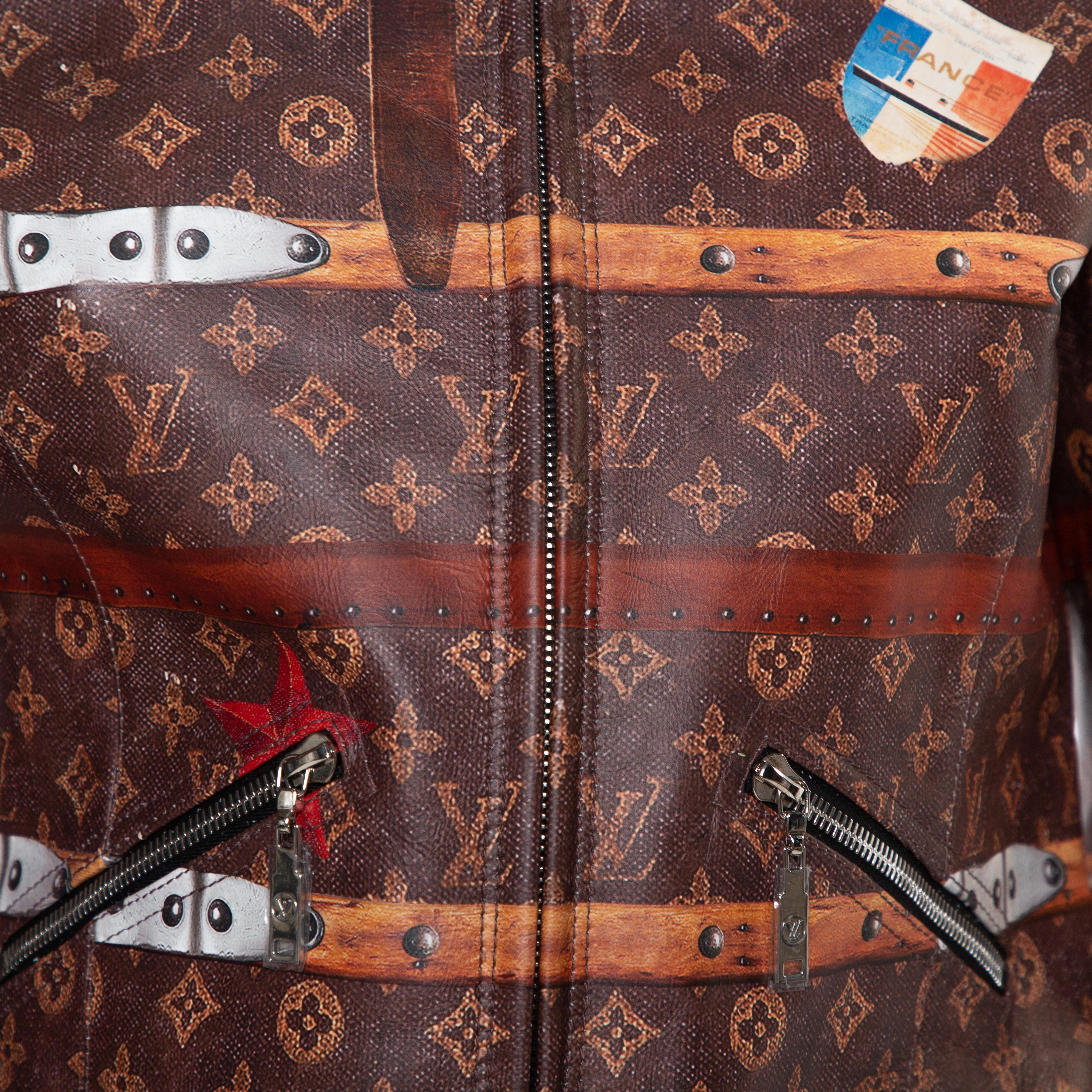 Louis Vuitton Brown Leather Miss France Trunk Monogram Jacket S In Excellent Condition In Dubai, Al Qouz 2
