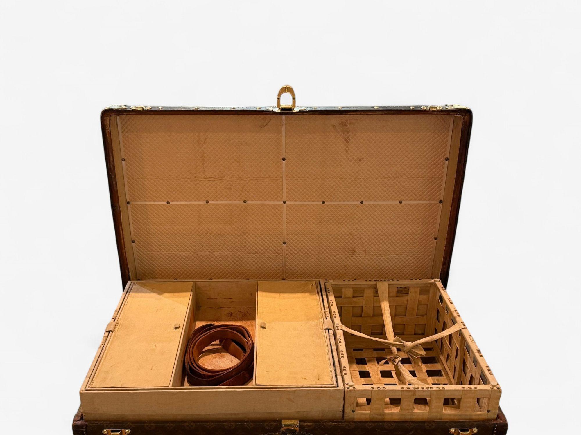 Louis Vuitton, Brown Leather, Monogram Canvas, Vintage Steamer Trunk, France For Sale 3