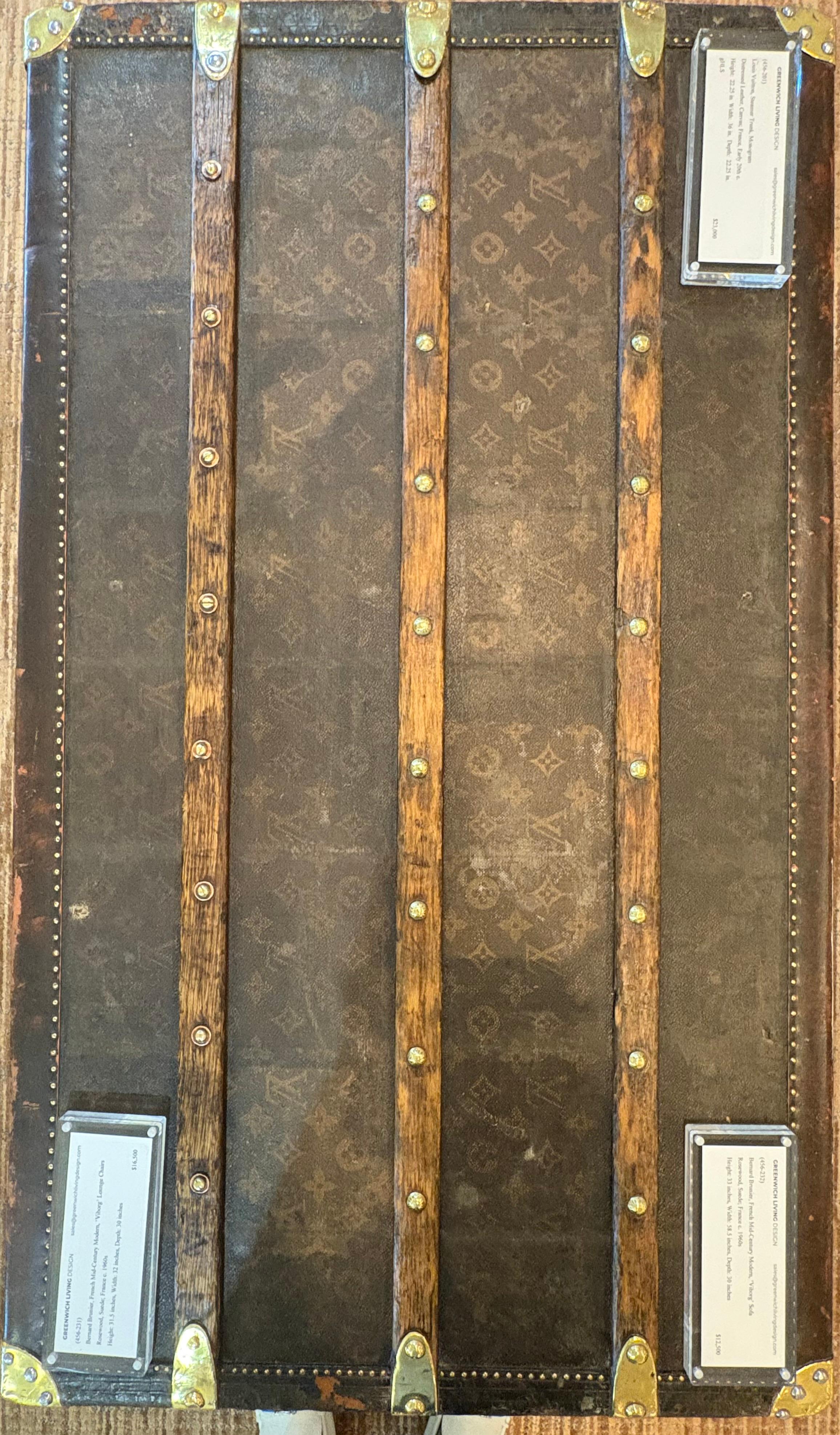 Louis Vuitton, Brown Leather, Monogram Canvas, Vintage Steamer Trunk, France For Sale 7