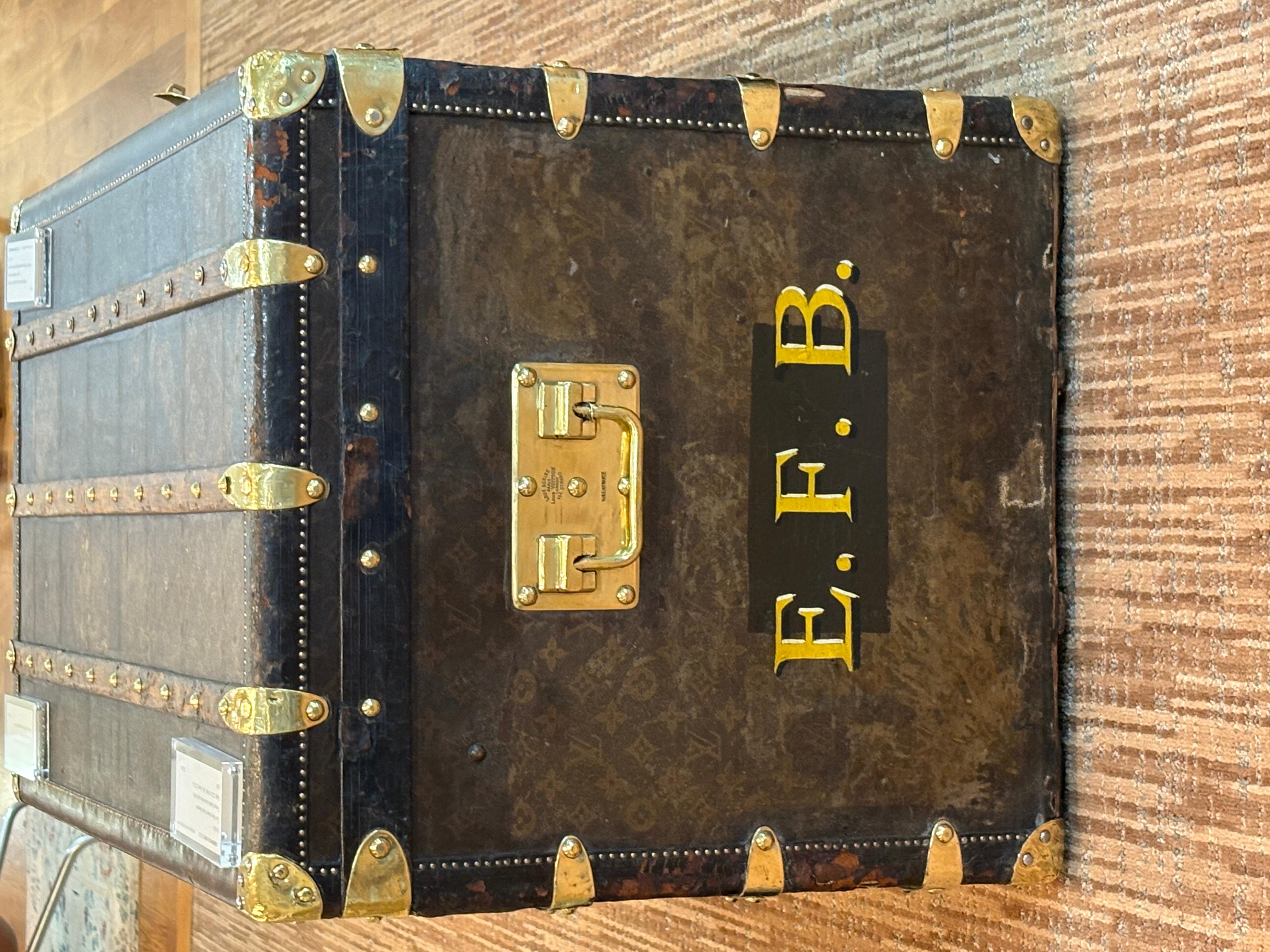 Louis Vuitton, Brown Leather, Monogram Canvas, Vintage Steamer Trunk, France For Sale 10