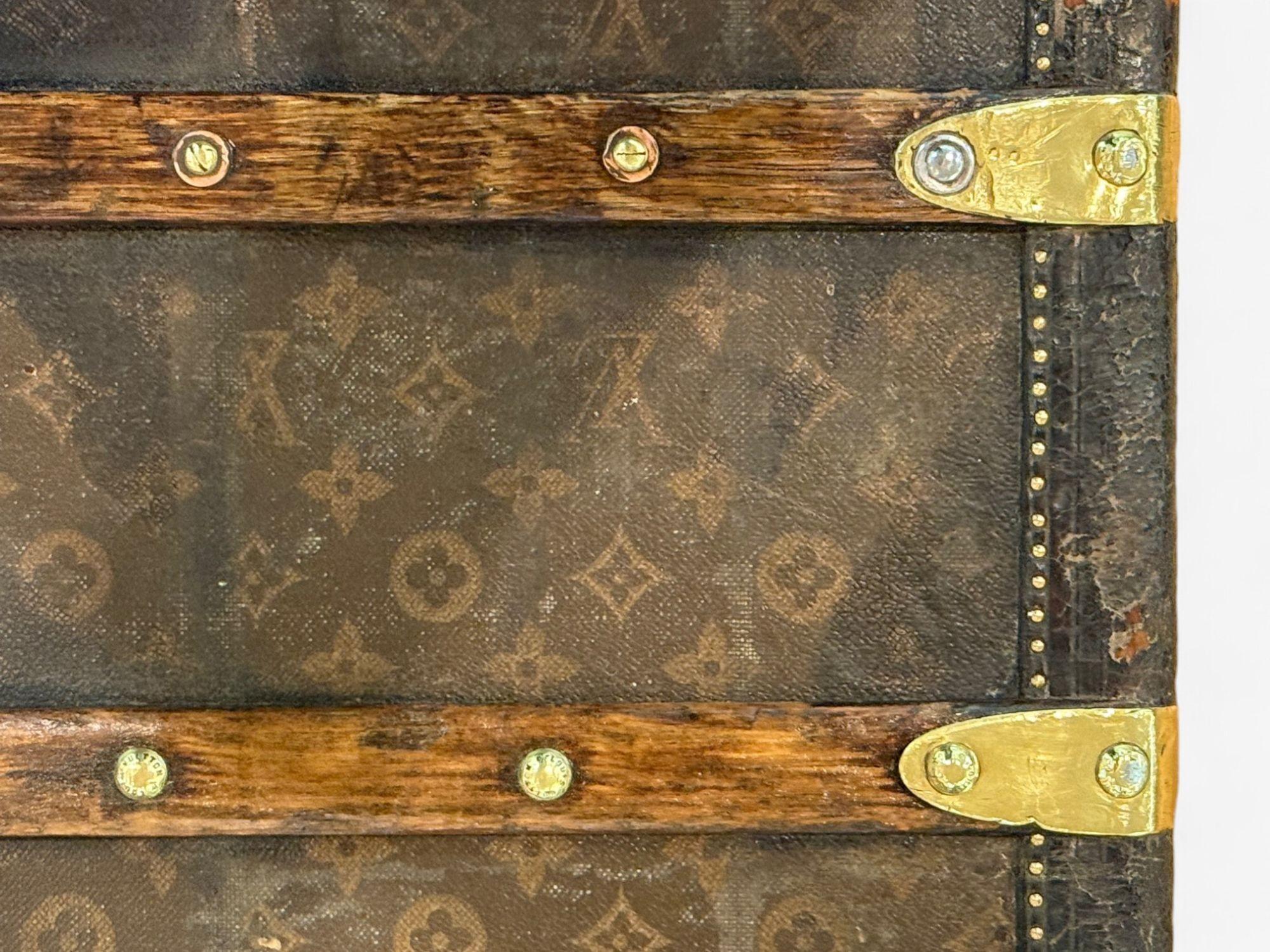 Louis Vuitton, Brown Leather, Monogram Canvas, Vintage Steamer Trunk, France For Sale 2