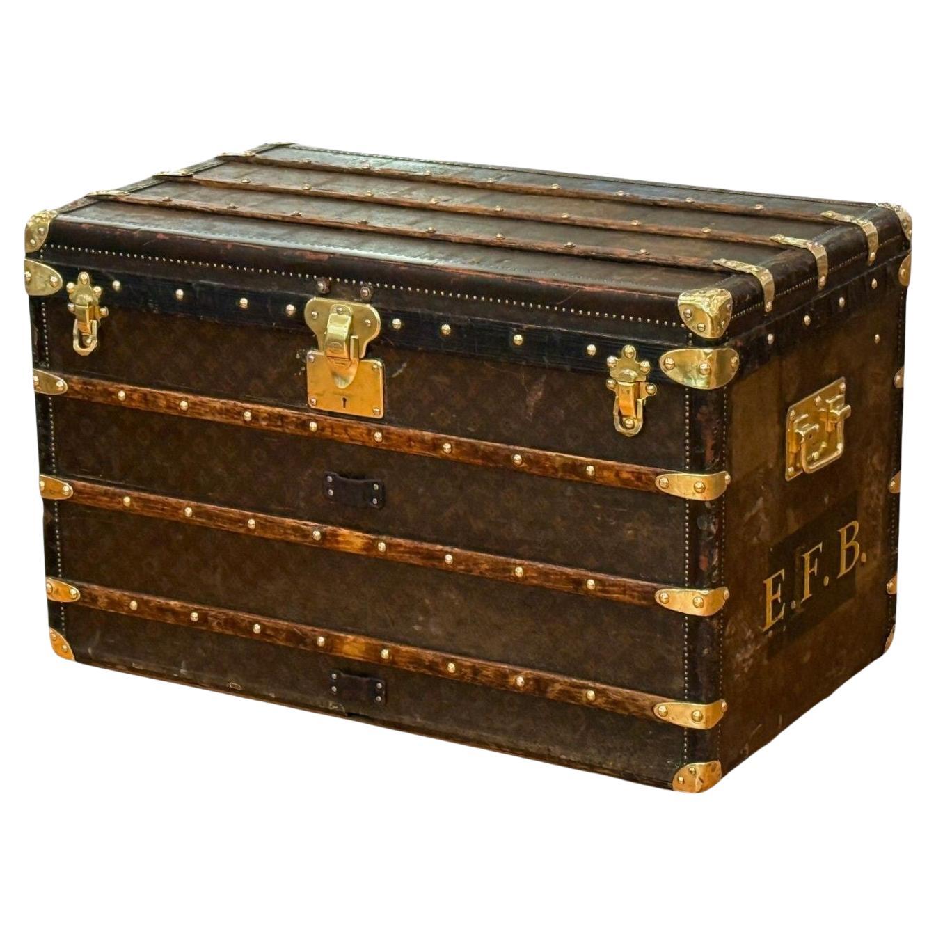 Louis Vuitton, Brown Leather, Monogram Canvas, Vintage Steamer Trunk, France