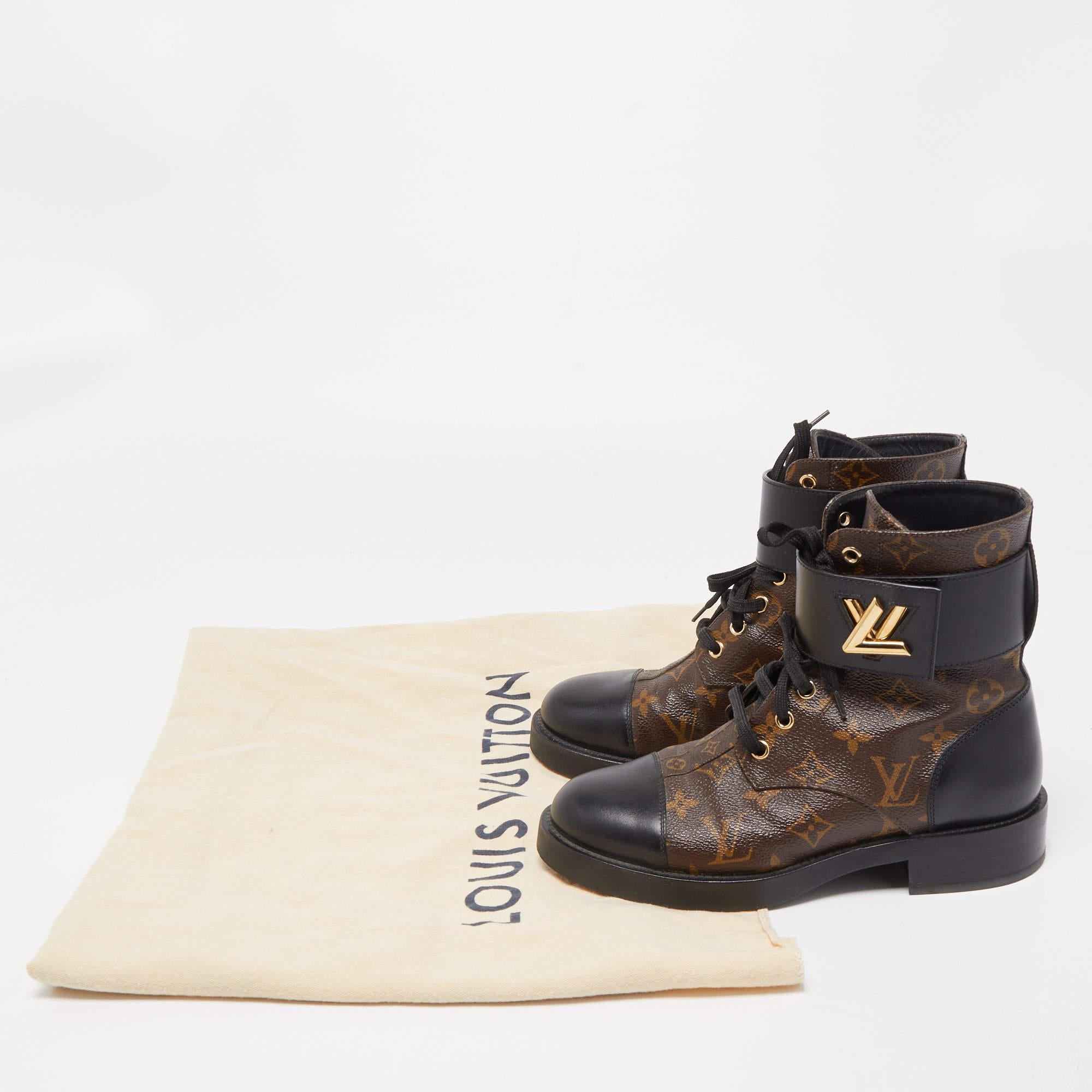 Louis Vuitton Brown Leather Monogram Canvas Wonderland Flat Ranger Boots Size 37 1