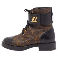 Louis Vuitton Brown Leather Monogram Canvas Wonderland Flat Ranger Boots Size 37