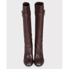 Louis Vuitton Brown Leather Monogram Knee-High Boots EU 37 Block Heel