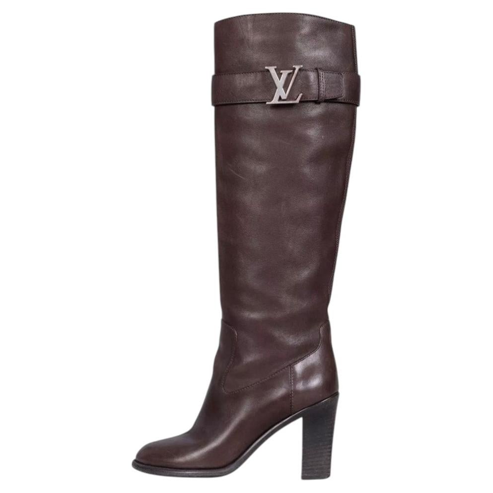 Pre-owned Louis Vuitton Brown Leather Monogram Knee-high Boots Eu 37 Block Heel