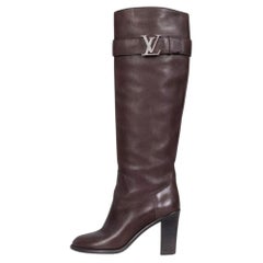 Louis Vuitton Brown Leather Monogram Knee-High Boots EU 37 Block Heel