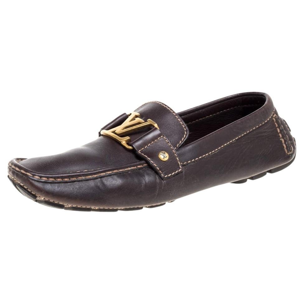 Louis Vuitton Brown Leather Monte Carlo Loafers Size 41.5 For Sale