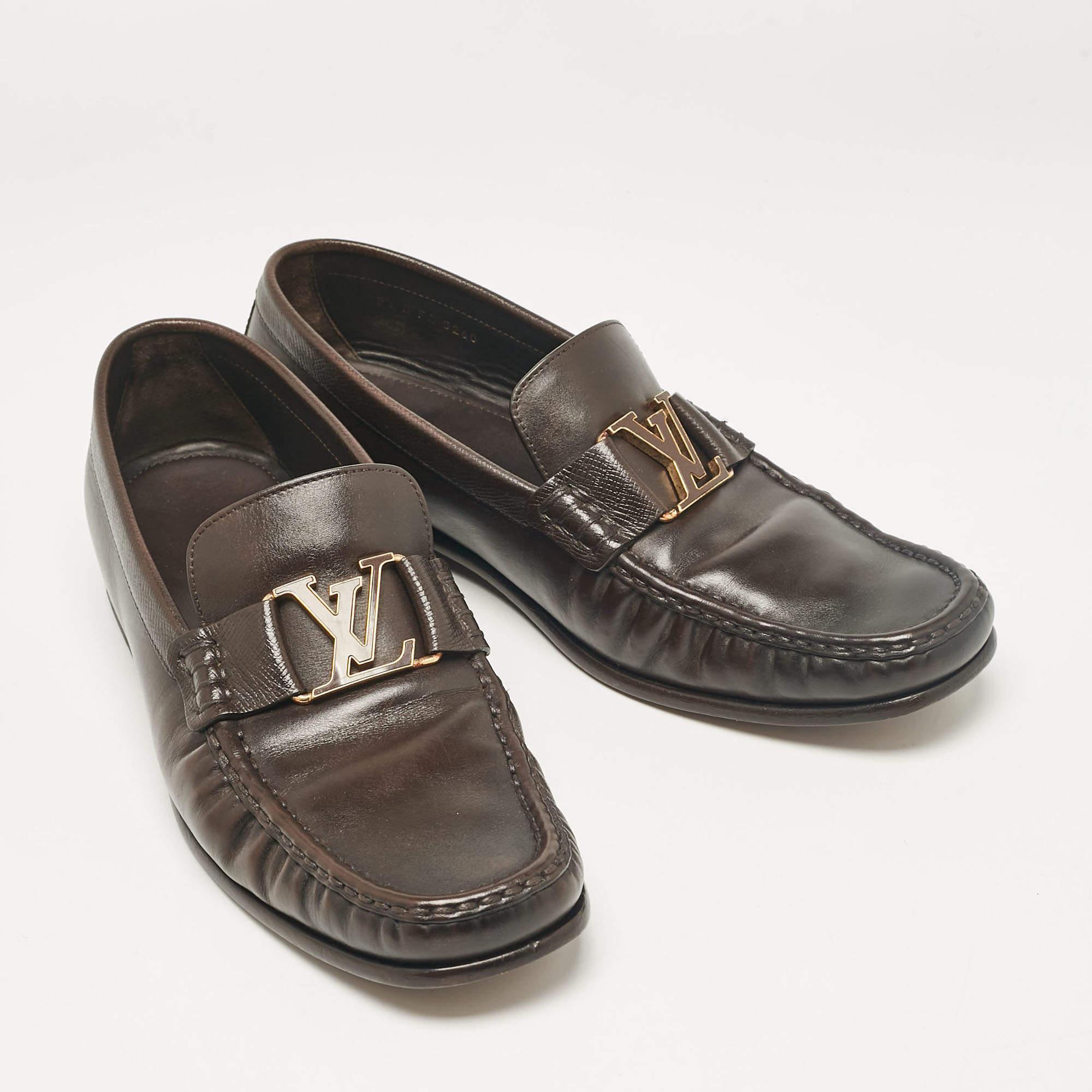 Louis Vuitton Brown Leather Monte Carlo Loafers Size 43.5 In Good Condition For Sale In Dubai, Al Qouz 2