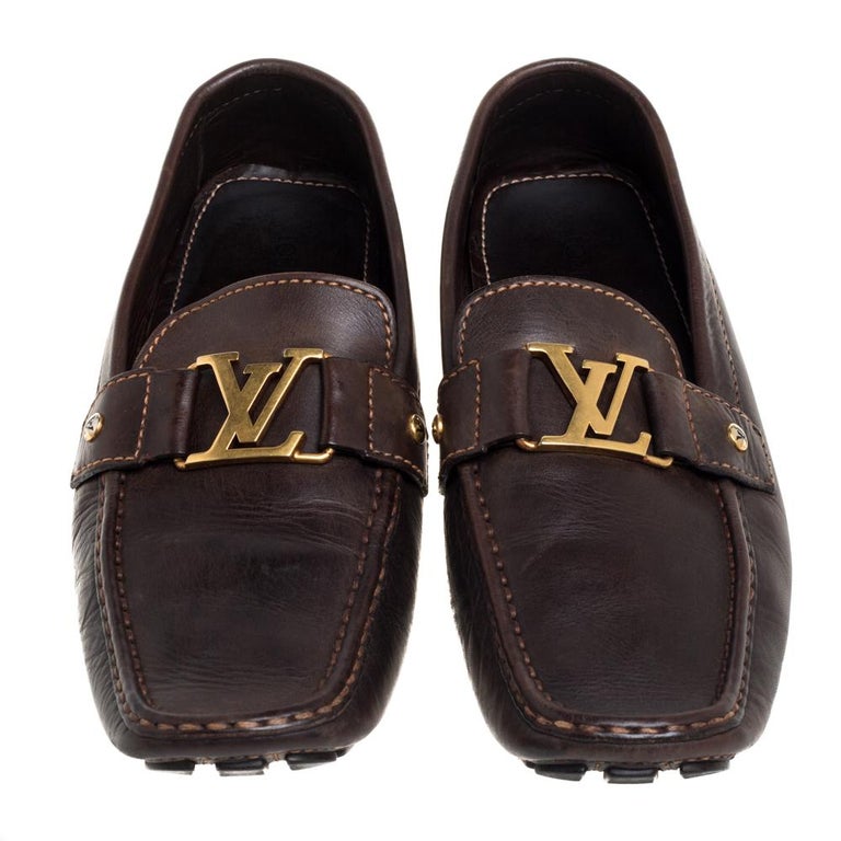 Louis Vuitton Brown Leather Monte Carlo Loafers Size 44 at 1stDibs